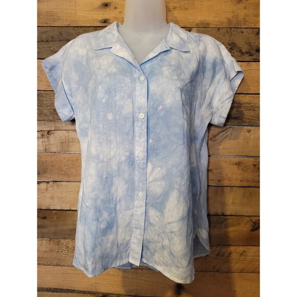 Thread & Supply women's blue tie dye oversized button up shirt sleeve top Sz XS - Picture 1 of 9